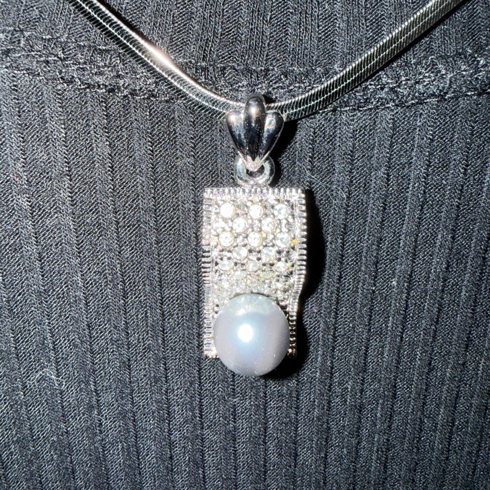 Nadri Silver Necklace with Pearl and Crystal Pendant